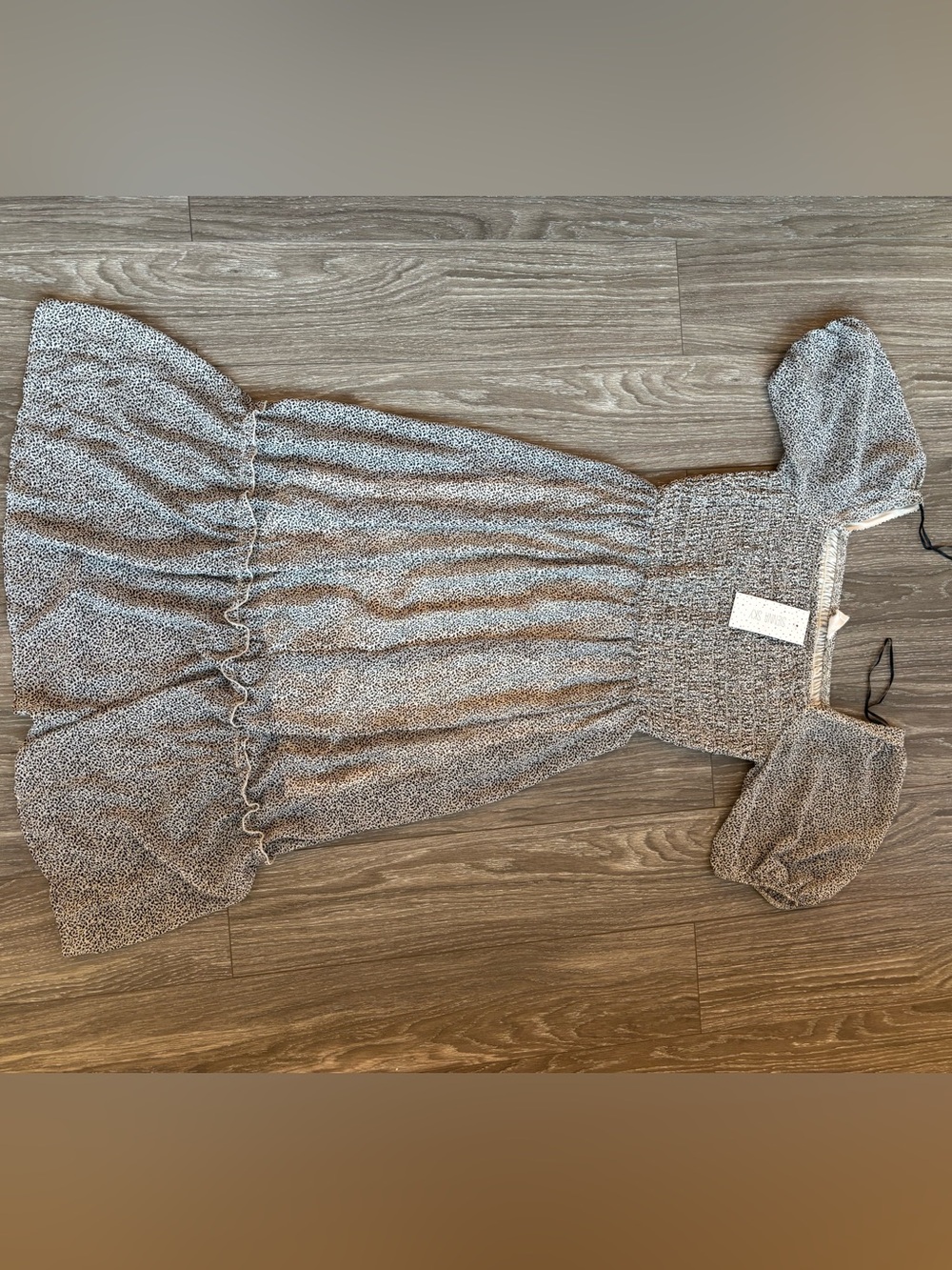 Sienna Sky Puff Sleeve Smocked Waist Dress - Light Gray Print
